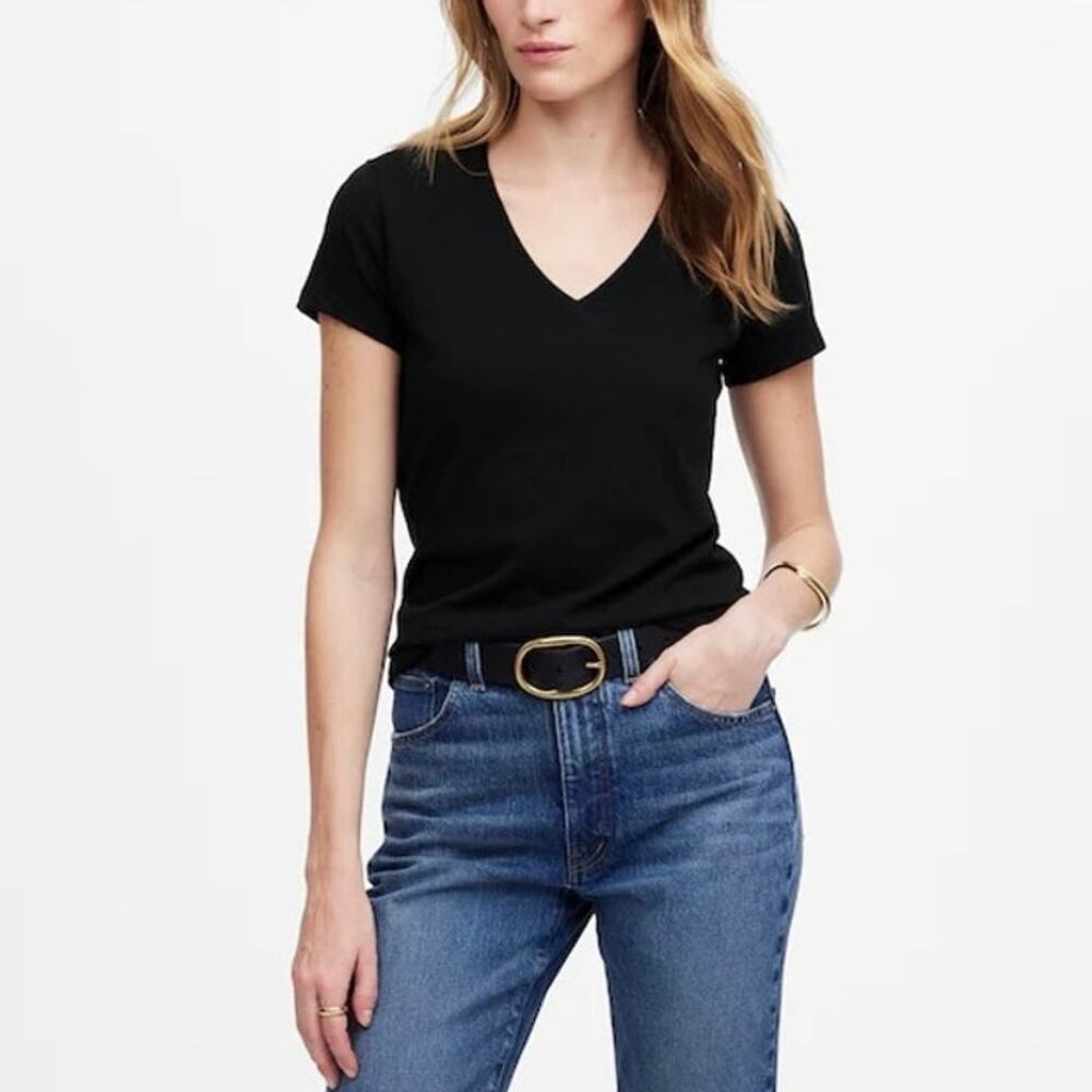 NWT Madewell Slub Pima Cotton Jersey Perfect V-Neck Tee Jet Black Size XXS